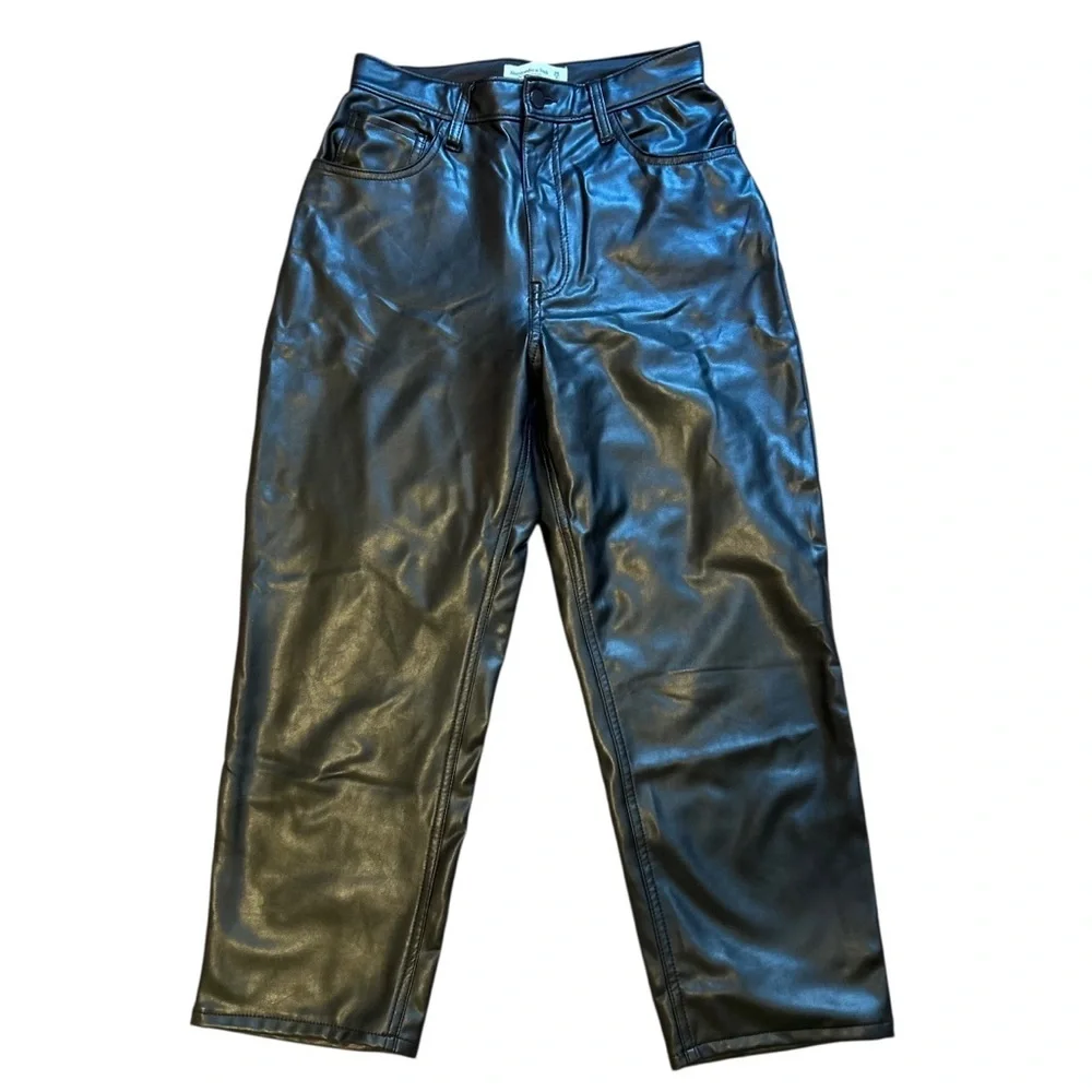 Abercrombie and Fitch | The Ankle Straight Super High Rise Vegan Leather Pants
